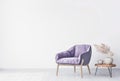 Minimal living room design, purple and beige chair .white background, home decor with trendy accessories Royalty Free Stock Photo