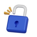 Minimal lock open or unlock icon. 3d render isolated illustration