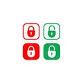 Minimal Lock Unlock button set. Padlock icon vector illustration with rounded rectangle shape. Security design element. Protection