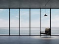 Minimal loft style empty room with sea view background 3d render