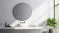 minimal loft white marble bathroom vanity counter podium with sunlight