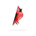 Minimal logo design of northern cardinal. Abstract bird with bright red plumage. Isolated flat vector element for Royalty Free Stock Photo