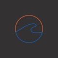 Minimal logo design. Minimal tattoo design. Wave and sunset icon design. Editable vector