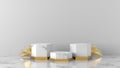 Minimal luxury gold and white Marble podium in white background