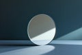 Minimal mirror with light and shadow, concept of duplicating content, blue wall Royalty Free Stock Photo