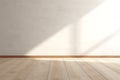 Minimal model empty white room with wood floor and light from windows. Royalty Free Stock Photo