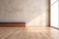 Minimal model empty white room with wood floor and light from windows. Royalty Free Stock Photo