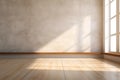 Minimal model empty white room with wood floor and light from windows Royalty Free Stock Photo