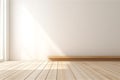 Minimal model empty white room with wood floor and light from windows Royalty Free Stock Photo