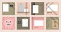 Minimal modern fashion and beauty social media post banner collection kit. Including sale, photo isolated product display, tips