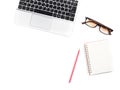 Minimal and Modern white desk and table office with laptop and g Royalty Free Stock Photo