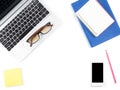 Minimal and Modern white office desk with laptop and glasses and Royalty Free Stock Photo