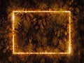 Minimal nature concept. Creative layout made of autumn leaves with neon light frame. Royalty Free Stock Photo