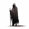 Minimal Necromancer Concept Art: Dark Brown And White Grim Reaper