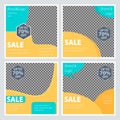 Minimal online promotion sale banner template set, flat design color yellow and green, vector illustration Royalty Free Stock Photo