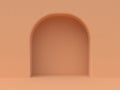 Minimal orange wall arched door 3d render