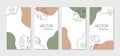 Minimal organic instagram stories template. Vector set of vertical abstract backgrounds with tropical leaves