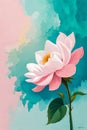 minimal peony flower watercolor artwork. elegant flower painting. floral wallpaper background art graphics. teal pink colors