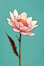 minimal peony flower watercolor artwork. elegant flower painting. floral wallpaper background art graphics. teal pink colors