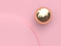 Minimal pink background curve corner circle gold sphere-round metallic reflection 3d render pink scene