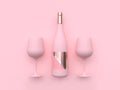 Minimal pink background wine glass wine bottle 3d render