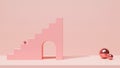 A minimal pink stairs with arch door on pastel pink background