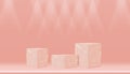Minimal Podium display with Cubes Ã Â¸Â´Box Marble Stand on empty wall with spotlight in peach colour,Vector 3D Empty Pink showcase