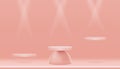 Minimal Podium display with Cylinder Stand on empty wall with spotlight in peach colour,Vector Realistic 3D isolated Empty shelf