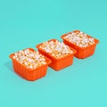 Minimal popcorn set plastic box. Isometry trendy design. Home cinema concept