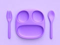 Minimal purple scene Blank dish spoon fork 3d rendering