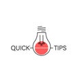 Minimal Quick Tips icon with light bulb. Flat linear trend simple logotype graphic web banner design isolated on white