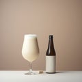 Minimal Retouched Beer Bottle And Glass With Creamcoloured Cap