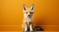 Minimal Retouching: A Cute Fox Against An Orange Wall Background