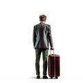 Minimal Retouching: A Dark Red And Light Green Style For David With Suitcase