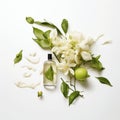 Minimal Retouching: Organic Green Flower Near Perfume Bottle