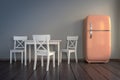 minimal retro kitchen mockup creme pink refrigerator white furniture