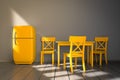 minimal retro yellow kitchen mockup yellow refrigerator yellow furniture