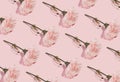 Minimal romatic pattern made with pink flowers on pastel background. Modern International Women's Day concept