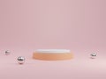 Minimal round pastel colour blank podium with pink background and metallic balls for showing product presentation , 3D rendering