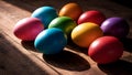 Minimal Rustic Easter Eggs Scattered On Wooden Surface With Natural Light Royalty Free Stock Photo