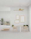 Minimal Scandinavian home living room interior design with minimal wood furnitures, white wall Royalty Free Stock Photo
