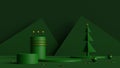 Minimal scene of green podium with geometric shape and pine trees on green background.Merry christmas and happy new year concept. Royalty Free Stock Photo