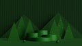 Minimal scene of green podium with geometric shape and pine trees on green background.Merry christmas and happy new year concept. Royalty Free Stock Photo