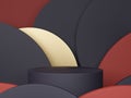 Minimal scene with podium and abstract background round shapes. Black, red and gold colors scene. 3d rendering Royalty Free Stock Photo
