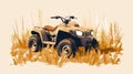 Minimal Screenprint Illustration Of Atv In Tall Grass