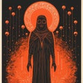 Minimal Screenprint Illustration Of Necromancer - Full Body Poster