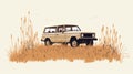 Minimal Screenprint Illustration Of Suv Surrounded By Weeds And Grass Royalty Free Stock Photo