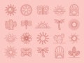 Minimal sea logo. Boho sun. Beauty Bohemian moon. Mystic minimalist sunset. Sunrise seascape. Eye tattoo. Cactus or Royalty Free Stock Photo