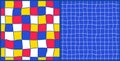 Minimal seamless check pattern in blue, red, white and yellow.