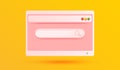 Minimal search bar box on website interface background with searching or finding button on pink icon 3d vector illustration style